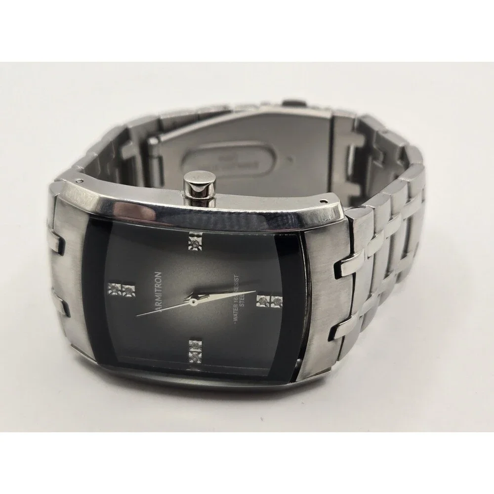 Armitron Men’s Rectangle Dress Watch Silver Tone All Stainless Black Dial WR50M